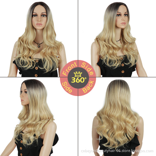 Ombre body wave blonde Wigs fiber synthetic hair Heat Resistant Hair Wavy For Women Cosplay Wig